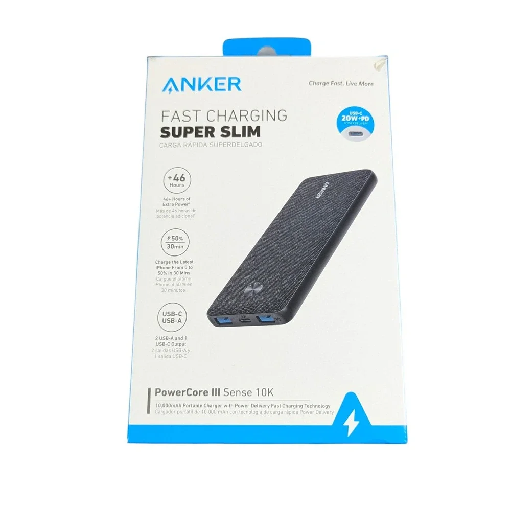 Cc2Ua Anker 10000 mAh Fast Charge Power Bank Dual USB, USB-C - A1248 Slim Design